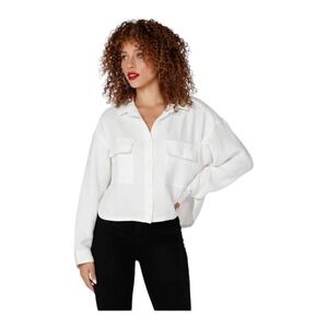 Bobi Cropped Button‎ Front Long Sleeve White XL New